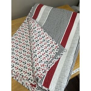 Poppy & Fritz Nautical Anchor Red/White/Black Striped Reversible Twin Quilt